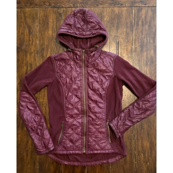 Athleta Jacket Women XS Vortex Primaloft Quilted Fleece Hooded Burgundy Red - Picture 1 of 14